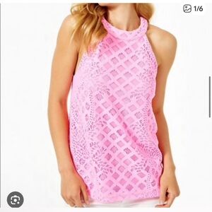 ☀️ Lilly Pulitzer Lace Halter Top | Size L | Hot Pink Resort Style